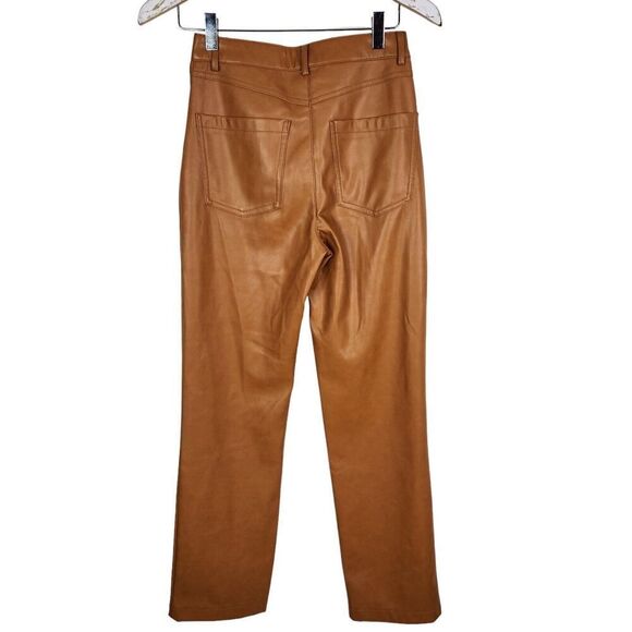 7 FOR ALL MANKIND Pants Womens Extra Small Brown Faux Leather Easy Slim Straight - Picture 2 of 8